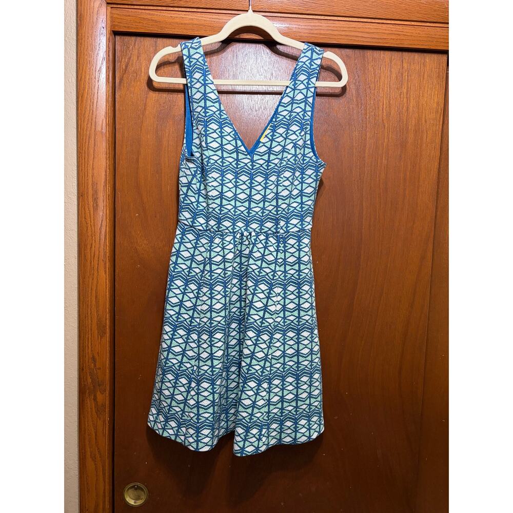 Maeve Geo Print Fit & Flare Dress Size 10 Blue Sleeveless Anthropologie